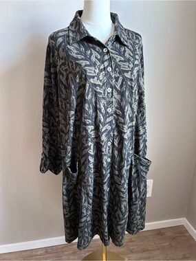 Blue Sky bamboo organic cotton blend leaf pattern tunic dress comfort comfy